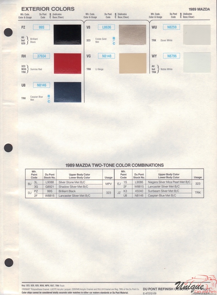1989 Mazda Paint Charts DuPont 2